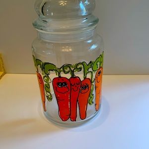 Vintage Hildi Clear Glass Storage Container Lid Anthropomorphic Carrot Graphics